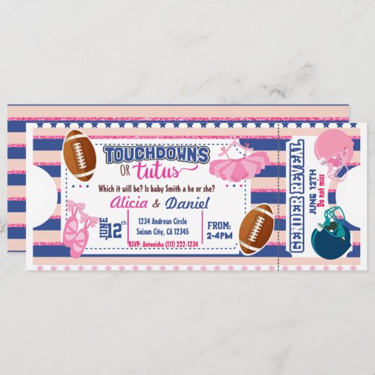 Touchdowns of Tutus Invitation - blauw of roze Kaart (Voorkant / Achterkant)