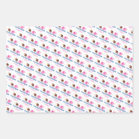 Touchdowns of Tutus Pink Blue Gender Reopenbaarmak Inpakpapier Vel (Voorkant)