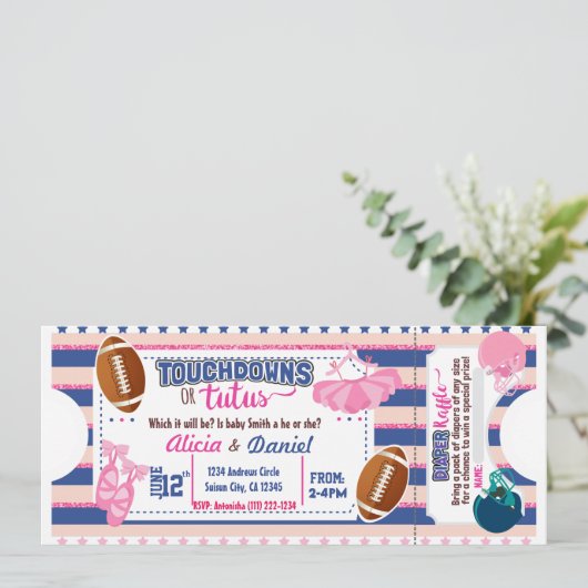 Touchdowns of Tutus uitnodiging - luierloterij (Staand voorkant)