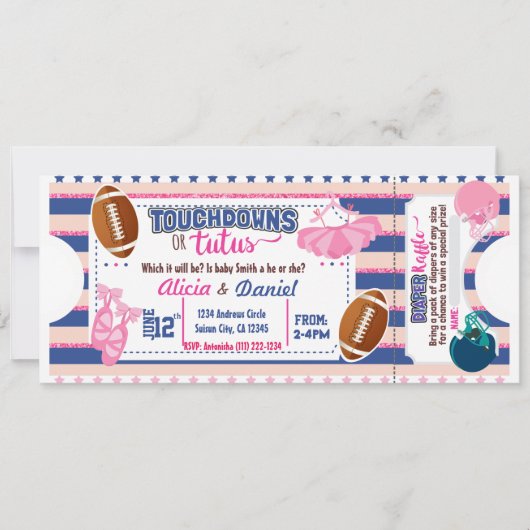Touchdowns of Tutus uitnodiging - luierloterij (Voorkant)