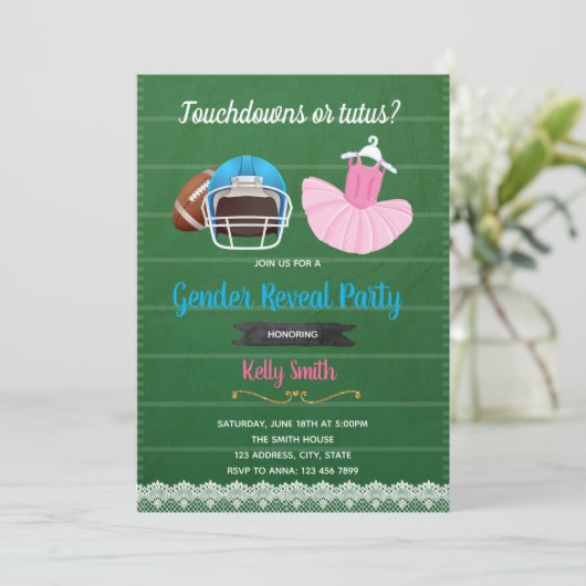 Touchdowns of tutusuitnodiging kaart (Staand voorkant)