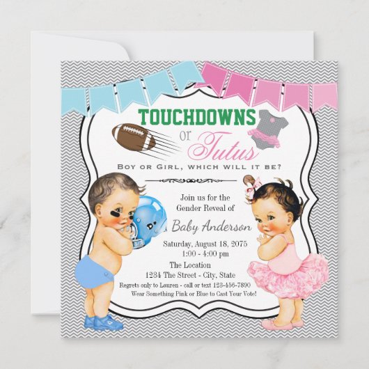 Touchdowns ou Tutus Genre Reveal Party Invitation (Devant)
