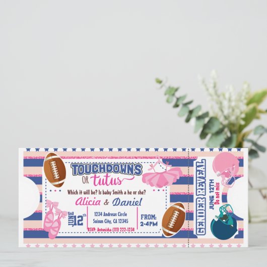 Touchdowns ou Tutus Invitation - bleu ou rose (Debout devant)