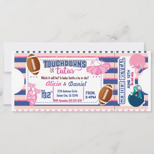 Touchdowns ou Tutus Invitation - bleu ou rose (Devant)