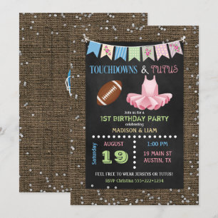 Touchdowns & Tutus Twins Birthday of Baby shower Kaart