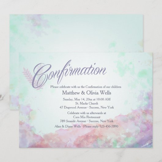 Touche de couleurs Confirmation Invitation (Devant / Derrière)