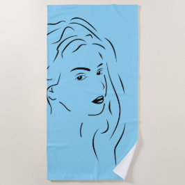 Touching Black Line Art gestileerde Vrouw Visual Strandlaken