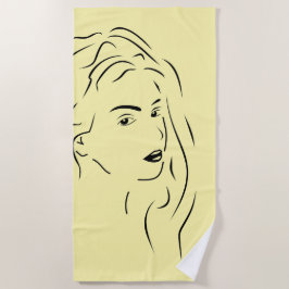 Touching Black Line Art gestileerde Vrouw Visual Strandlaken