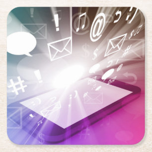 Touchscreen Smart Phone Downloadt Apps en Cloud Vierkante Kartonnen Onderzetter