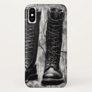 Tough Biker Zwarte Veterlaarzen Tekening iPhone X Hoesje