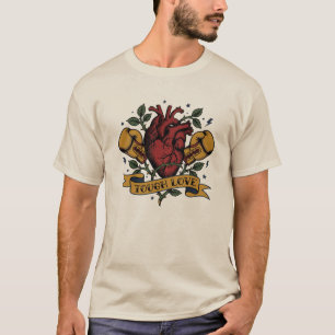 Tough Love Boksen Hart Roos Tatoeage Flash Sterk T-shirt