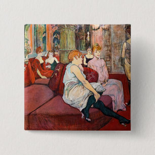 Toulouse-Lautrec - bij de Salon, de Mouliner Vierkante Button 5,1 Cm