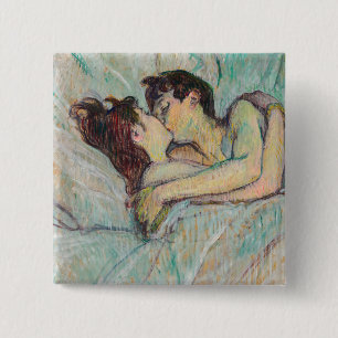 Toulouse-Lautrec - in Bed, de kus Vierkante Button 5,1 Cm