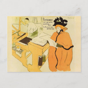 Toulouse-Lautrec - Jane Avril die een printkaart c Briefkaart