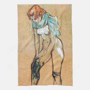 Toulouse-Lautrec - Vrouw trekt haar kousen aan Theedoek