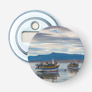 Tour boten op de Seno Ultima Esperanza bay Button Flesopener