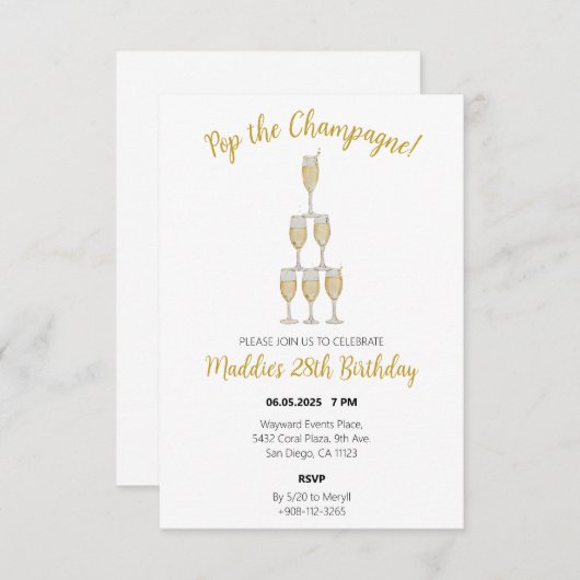 Tour Champagne Invitations d'anniversaire (Devant / Derrière)