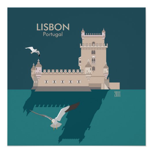 Tour de Belem de Lisbonne dans le style poster vin (Devant)