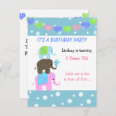 Tour des éléphants Invitation d'anniversaire (Devant / Derrière)