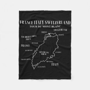 Tour Du Mont Blanc Kaart Frankrijk Italië Zwitserl Fleece Deken