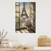 Tour Eiffel à travers une affiche fenêtre (Cuisine)