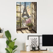 Tour Eiffel à travers une affiche fenêtre (Bureau à domicile)