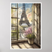Tour Eiffel à travers une affiche fenêtre (Devant)