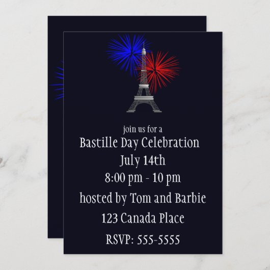 Tour Eiffel avec invitation Fireworks (Devant / Derrière)