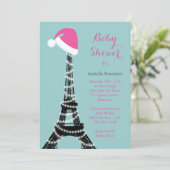 Tour Eiffel Baby shower Invitation turquoise (Debout devant)