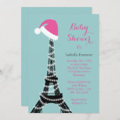 Tour Eiffel Baby shower Invitation turquoise (Devant / Derrière)