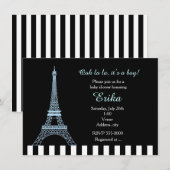 Tour Eiffel bébé bleu Invitation pour une Baby Sho (Devant / Derrière)