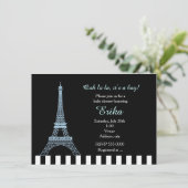 Tour Eiffel bébé bleu Invitation pour une Baby Sho (Debout devant)