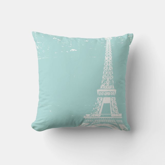 Tour Eiffel bleu Coussins personnalisés en coton (Recto)