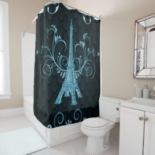 Tour Eiffel Bleu Floral Fils Douche Rideau