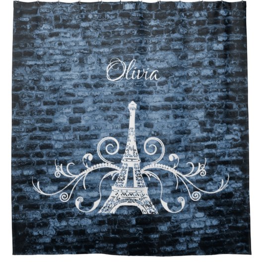 Tour Eiffel bleu Grunge Douche rideau (Devant)