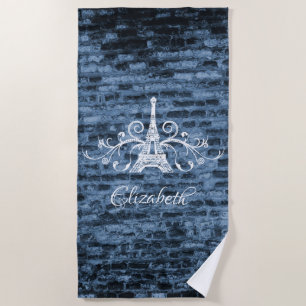 Tour Eiffel bleu Serviette de plage Grunge Beach