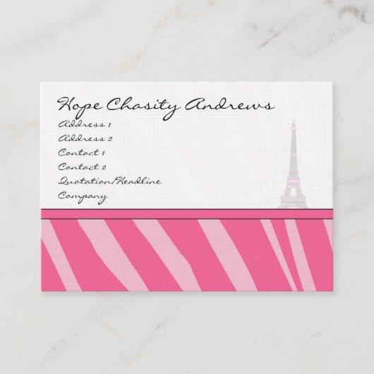 Tour Eiffel carte de visite rose Zebra Damask (Devant)