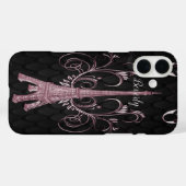 Tour Eiffel coque iphone à perles florales roses (Verso (horizontal))
