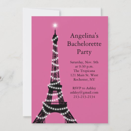 Tour Eiffel Éclats Bachelorette Invitation fuchsia (Devant)