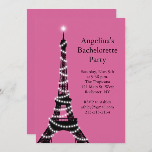 Tour Eiffel Éclats Bachelorette Invitation fuchsia (Devant / Derrière)