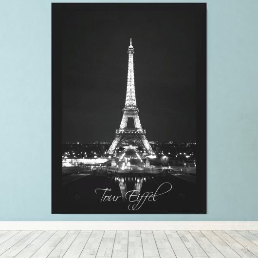 Tour Eiffel en Nuit B&W sur toile enrobée (Insitu (Plancher de Bois))