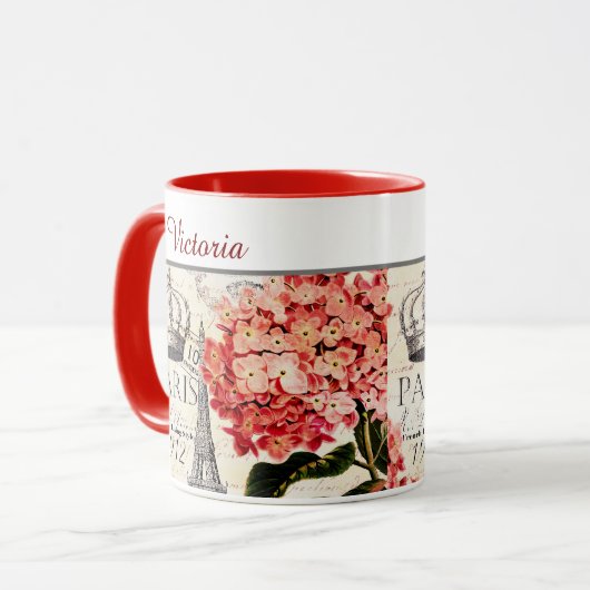 Tour Eiffel et hydrangea personnalisé Mug (Devant gauche)