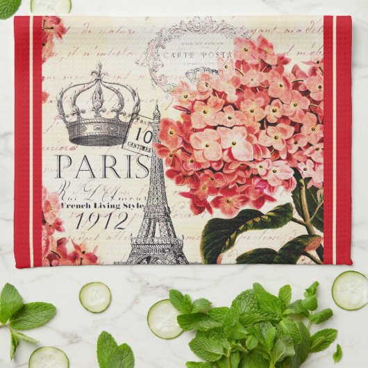 Tour Eiffel et hydrangea Serviette de cuisine (Plié)