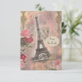 Tour Eiffel et Roses Shabby Chic Faire-Part de Fai (Debout devant)