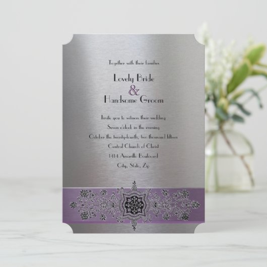 Tour Eiffel Faire-part de mariage violet et argent (Debout devant)