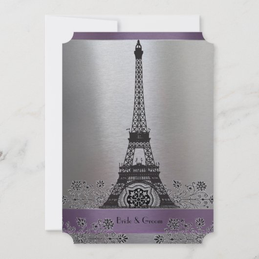 Tour Eiffel Faire-part de mariage violet et argent (Dos)