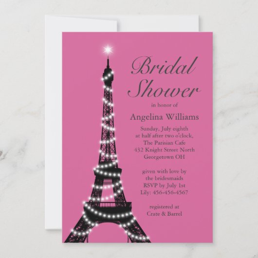 Tour Eiffel Fuchsia Fête de l'mariée Invitation (Devant)