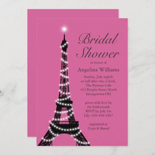 Tour Eiffel Fuchsia Fête de l'mariée Invitation (Devant / Derrière)