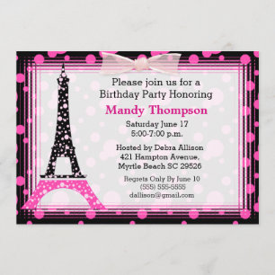Tour Eiffel Invitation de fête d'anniversaire