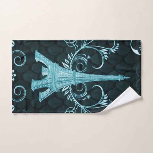 Tour Eiffel Jeu de serviettes Turquoise Floral (Serviette à main)